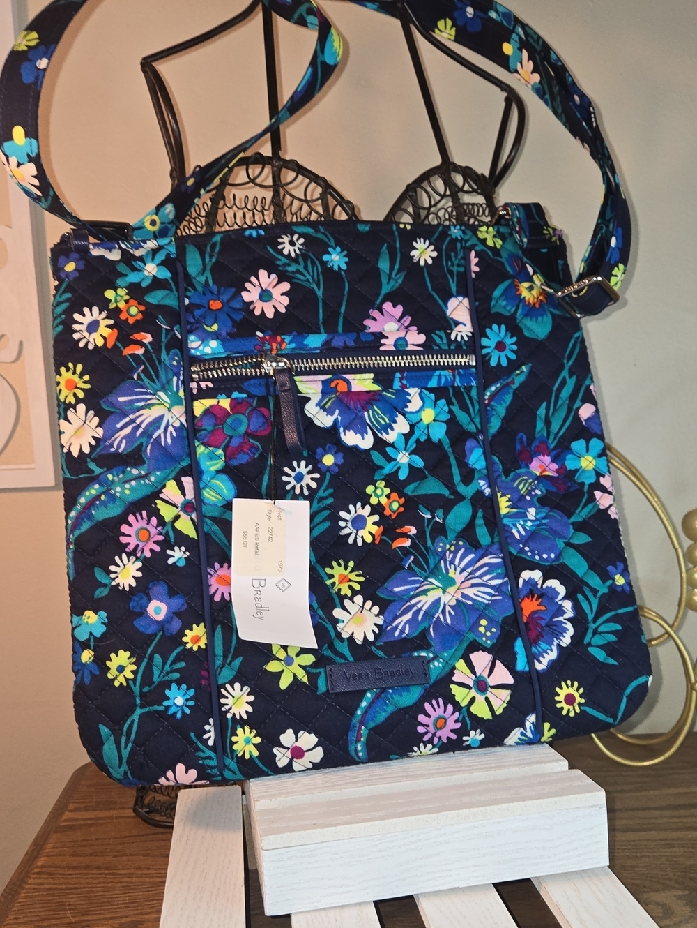Vera Bradley Navy Floral Quilted Tote with Multicolor Blooms